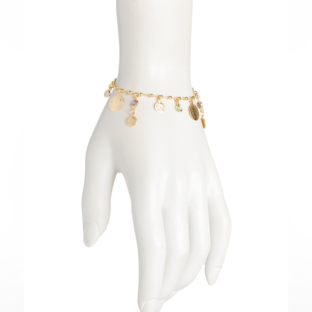 MIA FIORE Made In Italy 18kt Gold Plated Crystal Charm Bracelet NWT - Picture 2 of 3